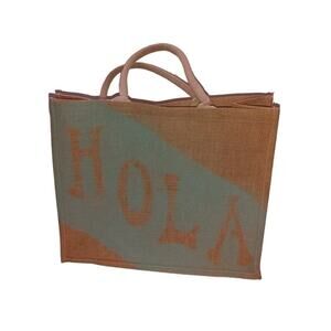 Burlap "Hola" Large Tote Bag